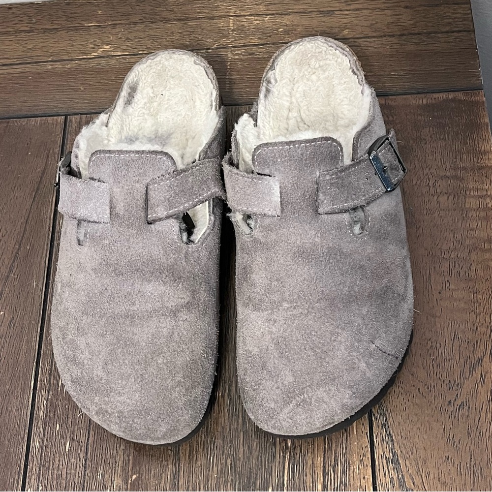 Birkenstock Sherpa Boston Clogs Grey Suede size 38 Women’s 7 - Picture 5 of 9